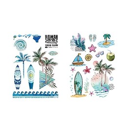 LC007 08 Surf Tattoos, Palm Trees Tattoos, Waves, Surfboard Tattoos, Fake Tattoos, Pack of 2