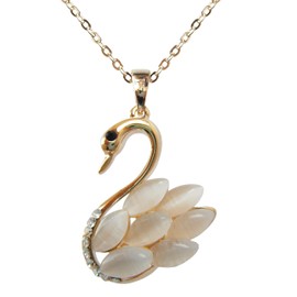 Navachi 18k Yellow Gold Plated Swan Bird White Created-Opal Crystal Az6042p Pendant Necklace 16"+2"