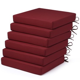 LA COUSSIN Outdoor Chair Cushions Set of 6 Fade Water Resistant, Patio Furniture Cushions with Non-Slip Ties,Square Cushions for Outdoor Furniture and Lawn Dining Chairs, 18.5 x 16 x 3, Burgundy