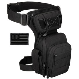 Protector Plus Tactical Drop Leg Bag Military Tool Gear Fanny Thigh Pack Utility Airsoft Motorcycle Cycling Waist Gear Pouch (Patch Included), Black