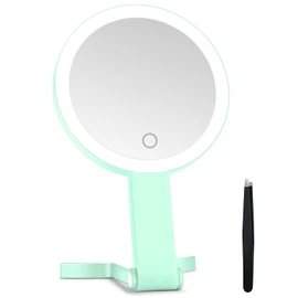 MIYADIVA Lighted Makeup Mirror, 30X Magnifying Mirror with Light, Hanging and Handheld Mirror with Handle, Green