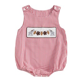 MAINESAKA Football Clothes Baby Boy Overall Bubble Romper Sleeveless Rugby Plaid Jumpsuit Bodysuit Newborn Game Day Outfit (D-Red, 0-3 Months)
