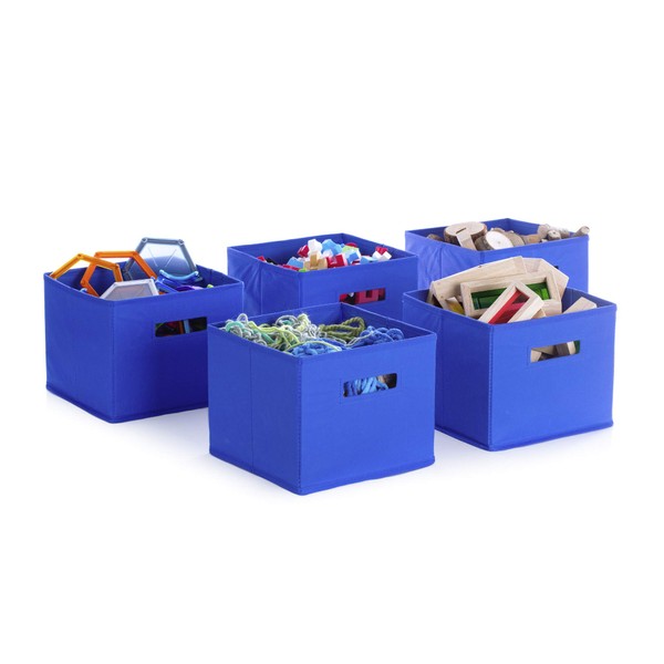 Guidecraft Blue Storage Bins - Set of 5, Foldable Classroom Storage, Kid's Toy & Books Cube Organizers