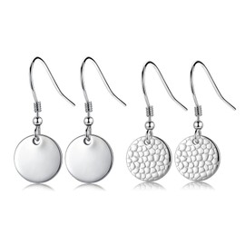 CERSLIMO Silver Drop Earrings for Girls Women - 2 Pairs Round Circle Dangle Earrings, Sterling Silver Dangly Earrings | Hypoallergenic Earring Jewellery Birthday Chritsmas Gifts