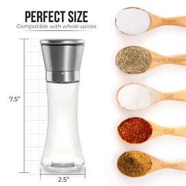 Pepper Grinder or Salt Shaker for Professional Chef - Best Spice Mill with Brushed Stainless Steel, Special Mark, Ceramic Blades and Adjustable Coarseness (2.5'' x 7.5'')