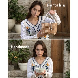 Matcha Whisk Set Portable, 7 Pcs Matcha Making Kit with Handmade Rattan Bag, Ceramic Matcha Bowl with Spout, Tea Powder Jar, Bamboo Whisk, Holder, Scoop, Stainless Steel Sifter, Matcha Starter Kit