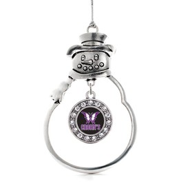 Inspired Silver - Crohn's Disease - Silver Christmas Ornament - Circle Charm Christmas Tree Ornament with Cubic Zirconia - Snowman Hanging Decoration