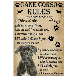 Funny Rules For Your Dog Cane Corso Metal Sign Art Tin Metal Poster Gift 8x12 inch