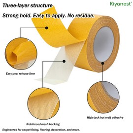 Kiyanest Strong double-sided fabric tape, 30 mm x 20 m, versatile, residue-free removable tape for carpets, floors, household, workshop, decoration