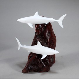Mako Shark Duo Sculpture New Direct by John Perry Pellucida Statue 6in Long