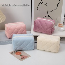 Small Makeup Bag for Purse Corduroy Makeup Bag Travel Makeup Pouch Mini Cosmetic Bag for Women White