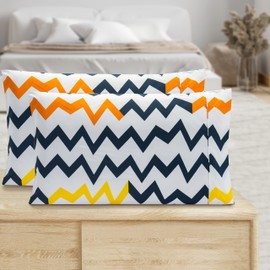 Valerian Chevron Printed Pillowcases 2-Piece Set Egyptian Quality 1500 Thread Count Timeless Classic Designs Soft and Smooth Weave, Wrinkle Resistant, Chevron Queen Pilllowcase, Multicolor