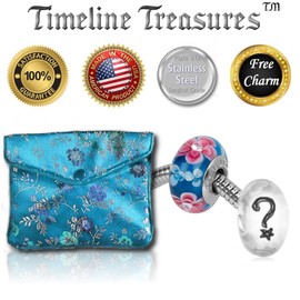 Timeline Treasures Pink Plumeria Rhinestone Flower Charm for European Charm Bracelets Lampwork Glass Stainless Steel