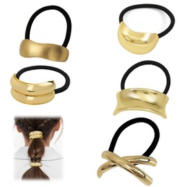 YUZNA 5 Stück Elastische Haargummis aus Metall für Pferdeschwänze, Dickes Haar, Haarschmuck für Frauen (Gold)