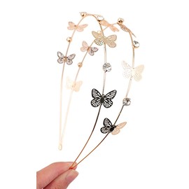 scicent Haarbänder Damen Goldener Strass-Schmetterlings Haarreif Dünner Kristall-Stirnband Koreanisches Haarband Hochzeit Braut-Haar-Accessoires für Frauen und Mädchen - 23614