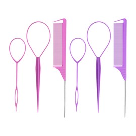 2 Sets Of Hair Braiding Tools, Hair Style Making Tools, Hair Salon Supplies, Hair Styling Accessories (Pink, Purple).
