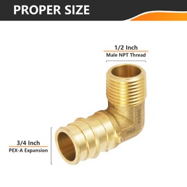 HeSun 5-Pack PEX-A Fitting, 3/4" PEX-A x 1/2" Male NPT Thread PEX Expansion Elbow, ASTM F1960