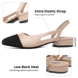 STUNAHOME Womens Slingback Flats Two Tone Closed Round Toe Casual Pumps for Office or Fashion