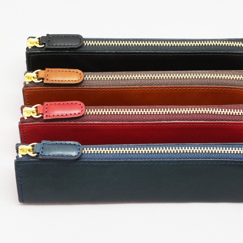 Slip-on Zipper Pencil Case S Rio Italian Leather Leather Navy