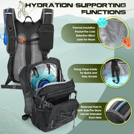 Hydration Backpack with Water Bladder, 18L Lightweight Hiking Backpack for Women&Men Small Insulated Hydration Water Pack for Hiking, Running, Cycling, Biking, Black