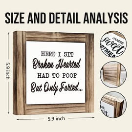Bathroom Decor, Here I Sit Broken Hearted Had to Poop But Only Farted Sign, Box Sign Wood Desk Sign Decor, Rustic Tabletop Decor, Farmhouse Toilet Decor, Home Decor for Shelf Desktop