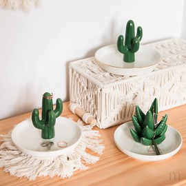 Cactus Ring Holder mono living, Dorm Décor Desk Jewelry Dish Aesthetic Room Decoration, Trendy Cute Tray Bedroom Cool Thing Plant Stuff Boho Catchall Ceramic Organizer, Girl Teen Women Kid Her Gift