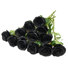 Helera 12PC Black Roses Artificial Flowers Fake Roses Silk Realistic Roses Bouquet Flowers with Long Stems for Wedding Home Party Centerpieces Decorations