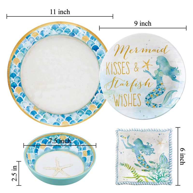 UPware 4-Piece Melamine Dessert Plates Appetizer Dinner Plates Small Serving