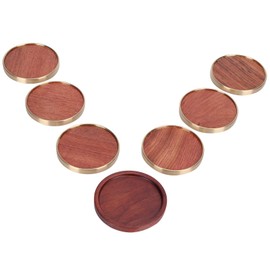 Wood Coasters, Insulation Desktop Cup Pad Set Wooden Tea Cup Mat, with Base Tray Drinkware Tabletop Accessory (Copper Wood Coaster Set-Huali)