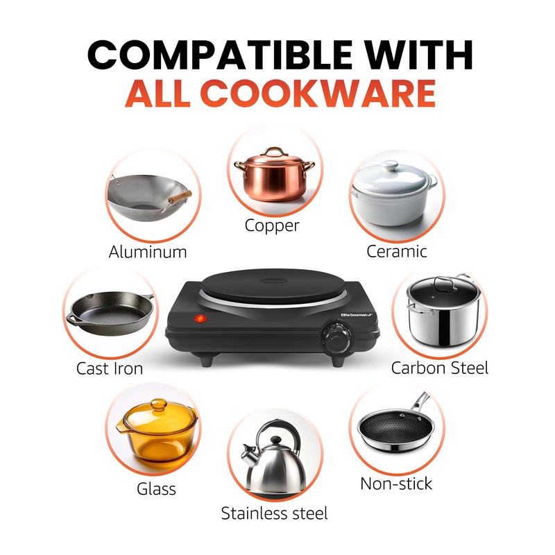 Elite Gourmet ESB-301BF Countertop Single Cast Iron Burner, 1000 Watts