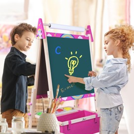 Joyooss Art Easel for Kids Easel for Toddlers,Adjustable Painting Station Wooden Easel Toddler Easels Kids Board Whiteboard & Chalk Board,Art Easel for Kid Age 4-8 9-12 Kid Easel