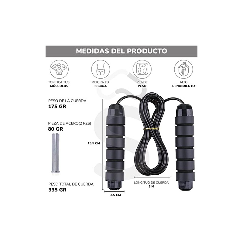 Cuerda para saltar con peso integrado mango antideslizante tamaño ajustable