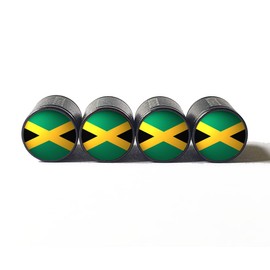 Jamaica Flag Tire Valve Stem Caps - Black Aluminum - Set of Four