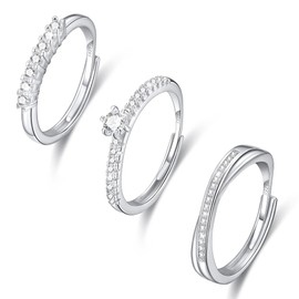 Halora 3PCS Ringe Silber für Frauen,925 Ringe Damen Verstellbar Stapeln Daumenring Eheringe Verlobungsringe Damen Hochzeitsring Band Ring Geschenke für Frauen