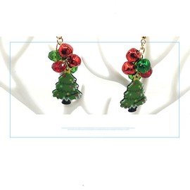 Christmas Tree Red Green Christmas Jingle Bell Tinkle Cute Ornament Dangle Drop Earrings for Women Fish Hook Dangling Hanging Hypoallergenic Holiday Festival Party Jewelry Gift for Bff Sister