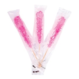 Bayside Candy Rock Candy Wrapped Sticks – Assorted and Individual Flavors – Old-Fashioned Sugar Crystal on a Stick (12ct, Bright Pink – Bubble Gum)