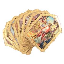 Needzo Stations of The Cross Plaques, Catholic Wood with Metallic Gold Tone Details Religious Decorations, 3 5/8 Inch, 16 Piece Set