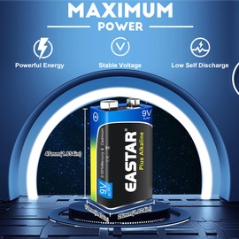 EASTAR BTS 9V Batteries 2-Pack, Alkaline 9 Volt Battery with Long-Lasting Power, 10-Year Shelf Life 6LR61 Square Battery for Smoke Detectors, Household & Office Devices