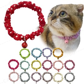 Caniribo Handmade Cat Collar, Simple, Scrunchie with Bell and Mini Dots, Red, MS Size, 8.7 - 9.1 inches (22 - 23 cm), Made in Japan, Lightweight