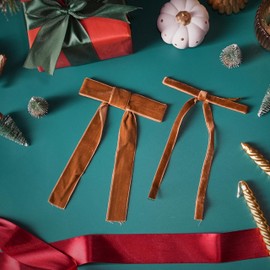 12 Pack Khaki Velvet Bows for Christmas Tree, Small Ribbon Bows for Xmas Tree, Wreath, Garland Decor, Pretied Bow Ornament for DIY Crafts, Wedding, Holiday Gift Wrapping