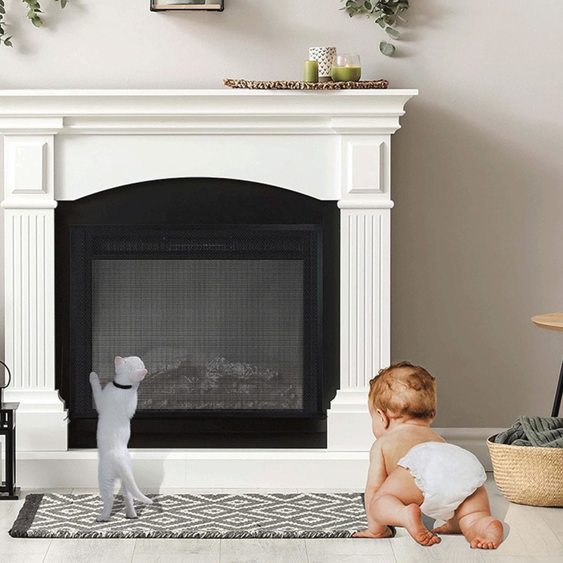 Fireplace Screen PVC Spark Guard Cover Safe Mesh Gate Dustproof