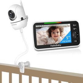 HelloBaby Monitor de bebé sin WiFi con clip para cuna, pantalla IPS de 5 pulgadas y batería de 30 horas, monitor de bebé con cámara y audio, montaje de abrazadera flexible con brazo largo de cuello de cisne por Hello Baby
