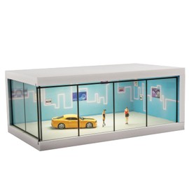 kivcmds Display Case for Hot Wheels,1:64 Scale Diecast Cars Showcase Box with LED Light and Acrylic Cover,Matchbox Toys Car Storage Showroom Scene Diorama Garage Parking lot,Blue