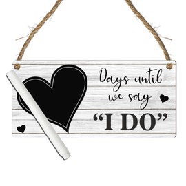 Countdown Wedding Plaque with Rustic Chalkboard/Whiteboard Heart Design - Keepsake to Countdown the Days Until 'I Do' - Engagement or Bridal Gift (Mdf Wood Indoor Use Only, With Pen)