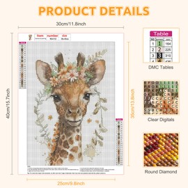 RICUVED Giraffe Diamond Painting Cardinal Kits, 5D Diamond Painting Kits for Adults Round Full Drill Diamond Painting Kits Animals Diamond Art Picture Crystal Art for Home Decor 30x40cm