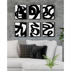 Drsoum Abstract Ink Wash Line Decor Minimalist Mid Century Boho Bohemian Wall Art Framed Canvas Prints 8"x 10"x 6pcs Black Framed