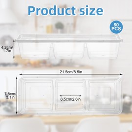 50pcs 16oz Meal Prep Containers with 3 Compartments with lids, Clear Disposable Plastic Bento Boxes, Stackable Food Containers Travel Snack, Dessert, Lunch Boxes for Office, Picnic, Microwave Safe