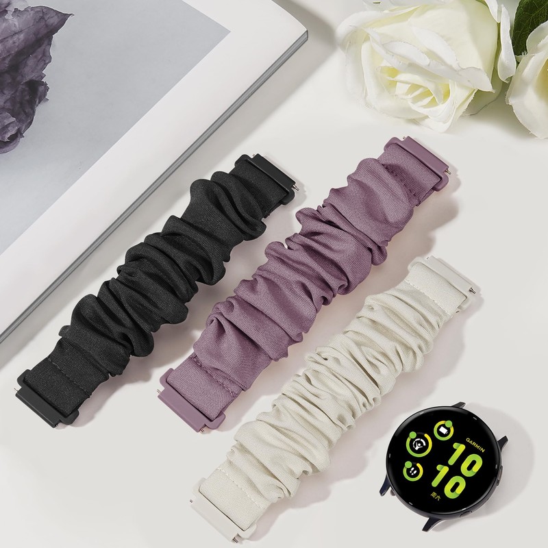 Stretchy Scrunchie Bands Compatible with Garmin Vivoactive 5/6, 20mm Nylon