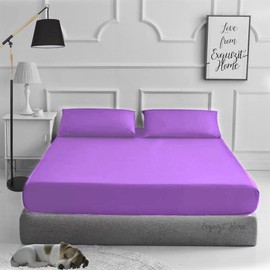 Fitted Bed Sheet With Matching FREE 2 X PILLOW CASE Plain Dyed Poly Cotton Percale Easy Care Bed Sheet Lilac Double