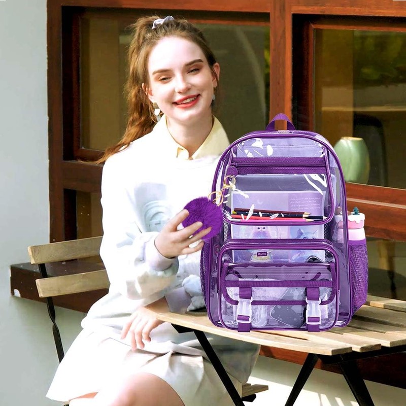 KLFVB Clear Backpack Heavy Duty, 3PCS Girls See Through School